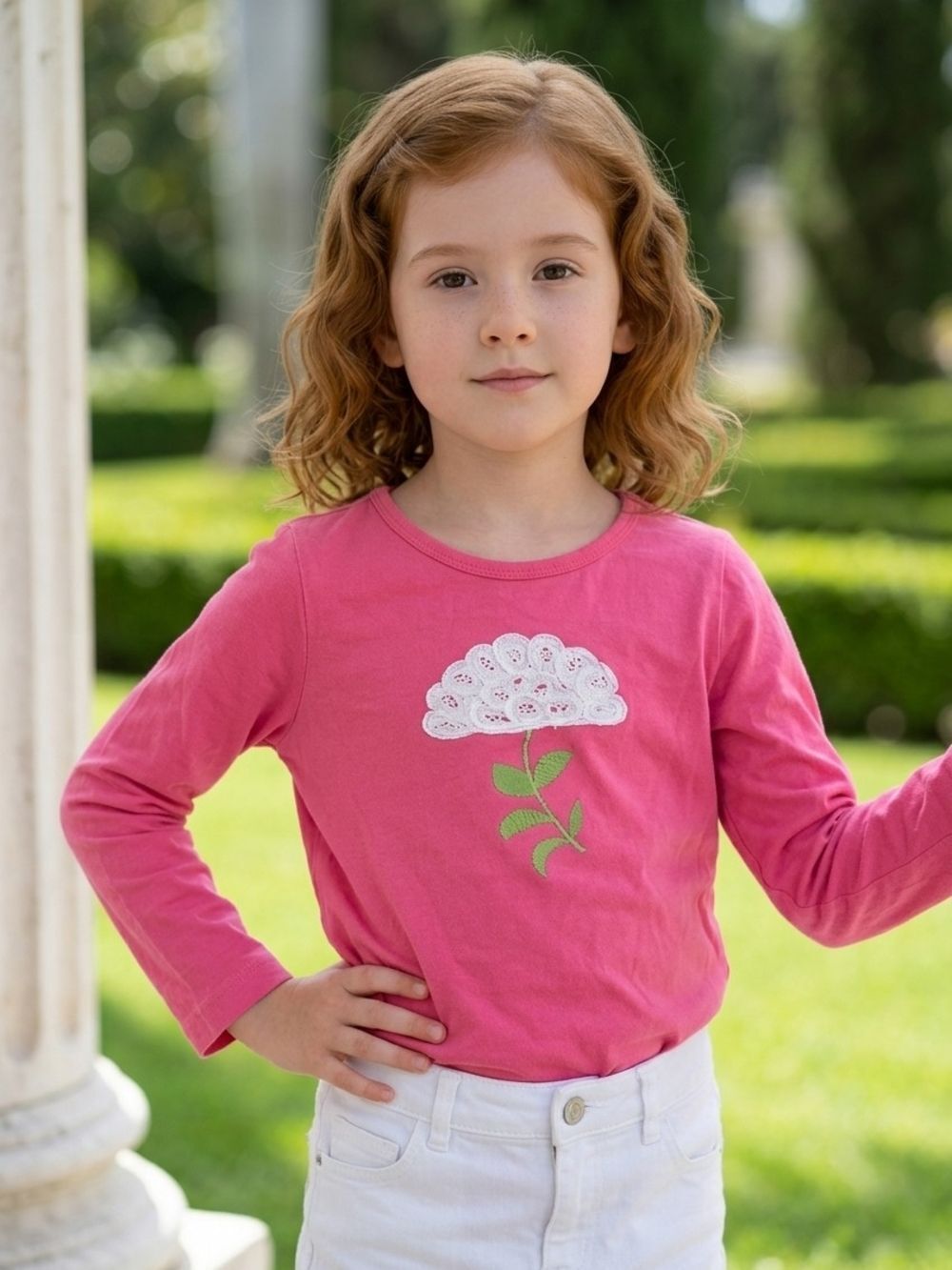 Hanna Andersson Floral Applique Tee Girls 18-24M Pink Long Sleeve Shirt Classic